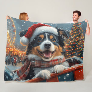 Australian Shepherd Dog Roller Coaster Christmas Fleece Blanket