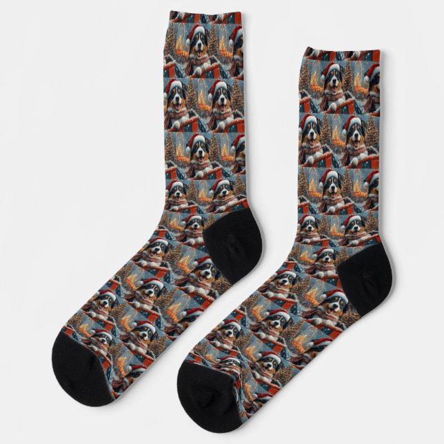 Australian Shepherd Dog Roller Coaster Christmas Socks (Left)