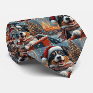 Australian Shepherd Dog Roller Coaster Christmas Tie