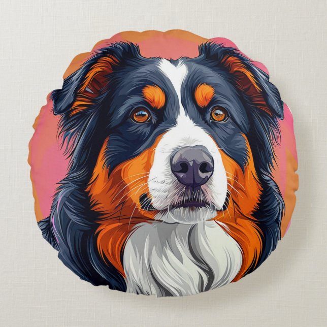 🐶 Australian Shepherd Dog Round Decor 🏡 Cushion (Front)