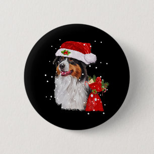 Australian Shepherd Dog Santa Hat Christmas 6 Cm Round Badge