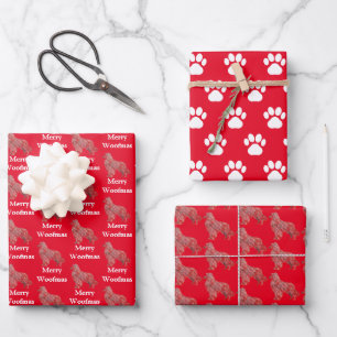 Australian Shepherd Dog Silhouette Red Woofmas Wrapping Paper Sheet