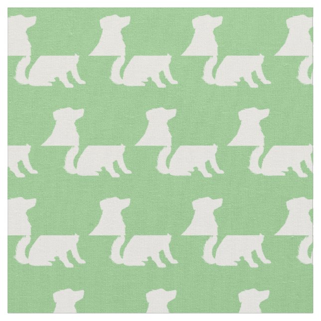 Australian Shepherd Dog Silhouette Sage Green Fabric (Close Up)