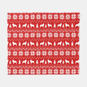 Australian Shepherd Dog Silhouettes Christmas Red Fleece Blanket