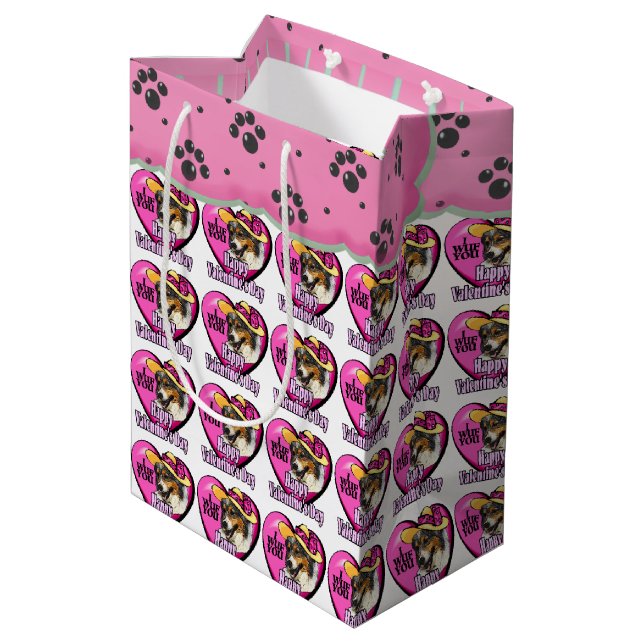 Australian Shepherd Dog Valentine's Day Medium Gift Bag (Back Angled)
