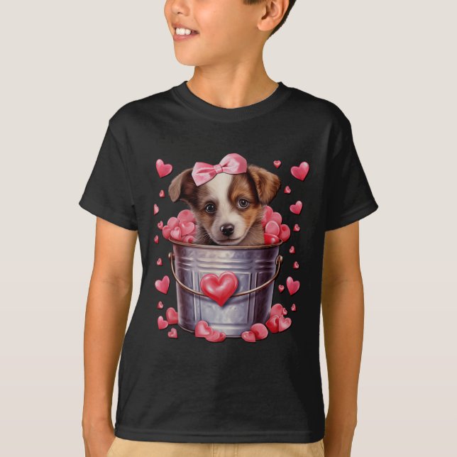 Australian Shepherd Dog Valentines Puppy Love Hear T-Shirt (Front)