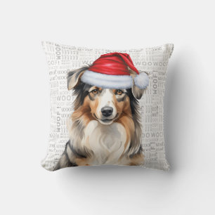 Australian Shepherd Dog Watercolor Christmas Cushion