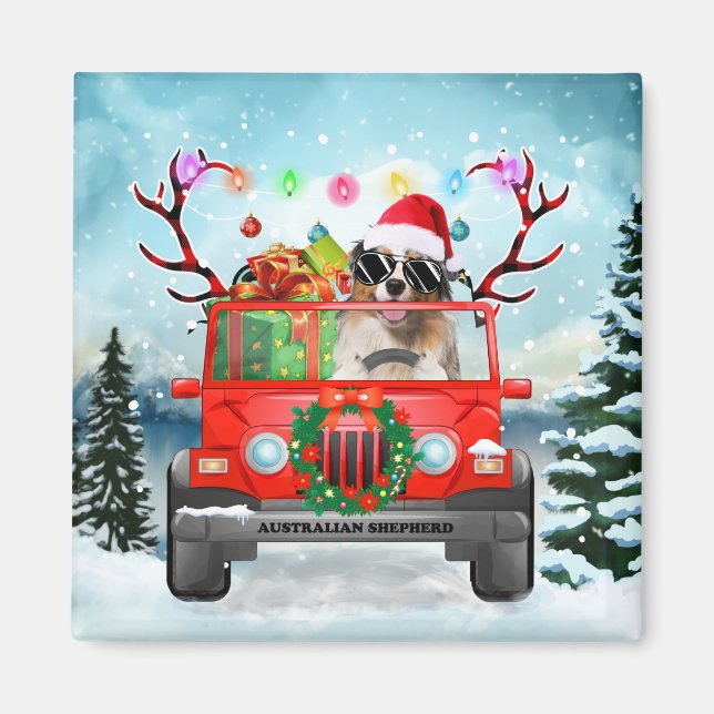 Australian Shepherd dog with Christmas gifts Magnet (Front)