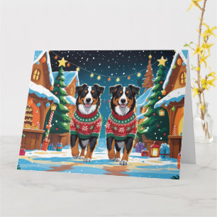 Australian Shepherd Dogs Christmas Snow Holiday Card