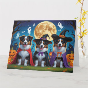 Australian Shepherd Dogs Pumpkin Halloween Funny Card