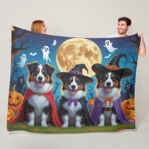 Australian Shepherd Dogs Pumpkin Halloween Funny Fleece Blanket