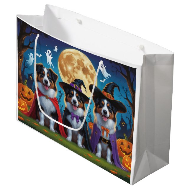 Australian Shepherd Dogs Pumpkin Halloween Funny Large Gift Bag (Front Angled)