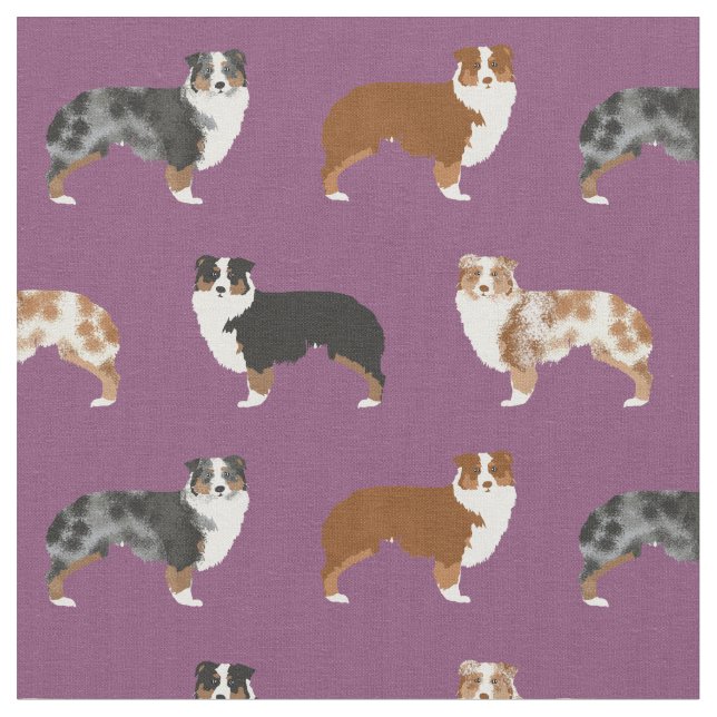 Australian Shepherd dogs purple Fabric (Close Up)