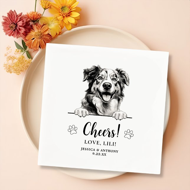 Australian Shepherd Drawing Personalised Cheers Napkin (Creator Uploaded)