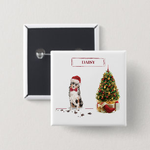 Australian Shepherd Funny Christmas Dog with Tree 15 Cm Square Badge