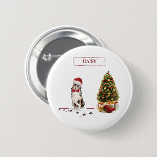 Australian Shepherd Funny Christmas Dog with Tree 6 Cm Round Badge