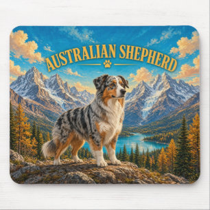 Australian Shepherd, Glacier Ridge Vintage dog Art Mouse Pad