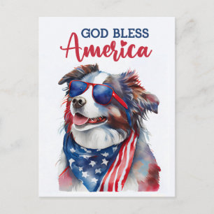 Australian Shepherd, God Bless America Postcard
