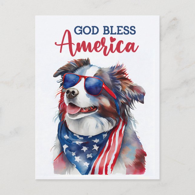Australian Shepherd, God Bless America Postcard (Front)