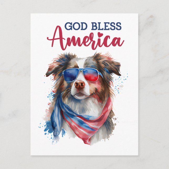 Australian Shepherd, God Bless America Postcard (Front)