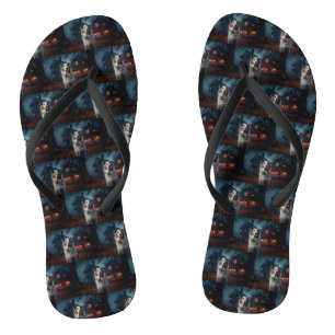 Australian Shepherd Halloween Scary Jandals