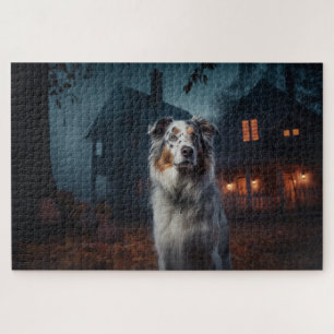 Australian Shepherd Halloween Scary Jigsaw Puzzle