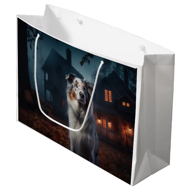 Australian Shepherd Halloween Scary Large Gift Bag (Front Angled)
