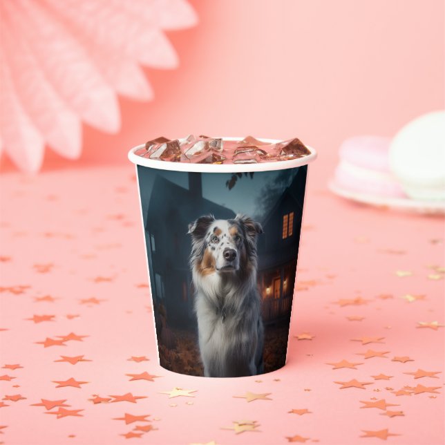 Australian Shepherd Halloween Scary Paper Cups (Insitu)