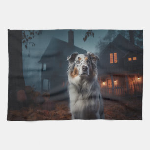 Australian Shepherd Halloween Scary Tea Towel