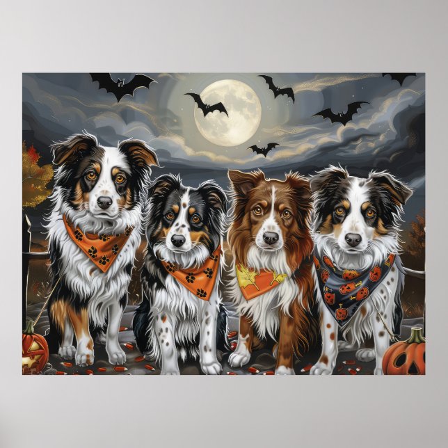 Australian Shepherd Halloween Spooky  Poster (Front)