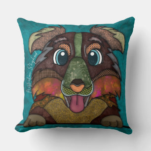 Australian Shepherd hand-painted Throw Pillow