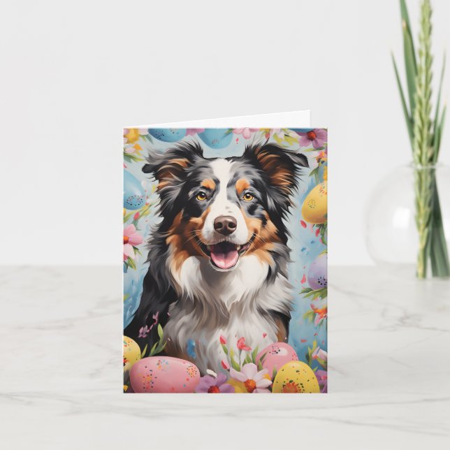 Australian Shepherd Happy Easter Card (Front)