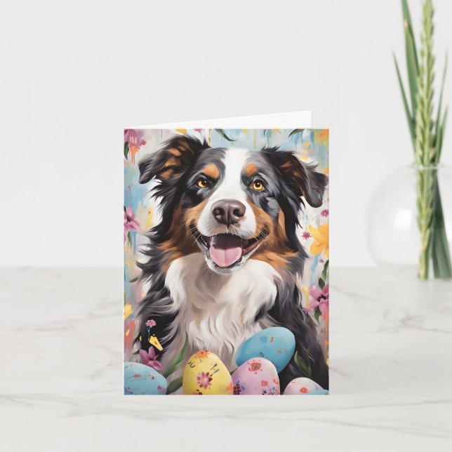 Australian Shepherd Happy Easter Card (Front)