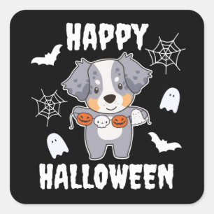 Australian Shepherd Happy Halloween Dog Costume Sq Square Sticker