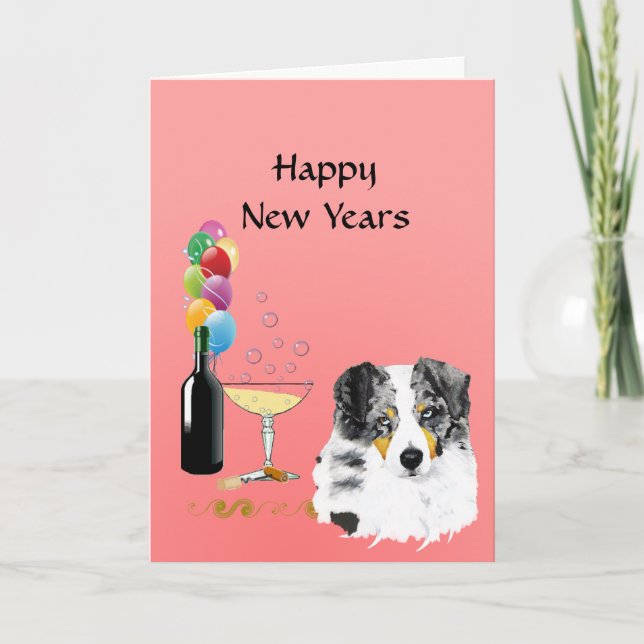 Australian Shepherd Happy New Years Card (Front)