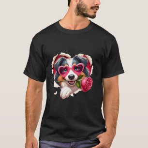 Australian Shepherd Heart Glasses Lover Rose Valen T-Shirt