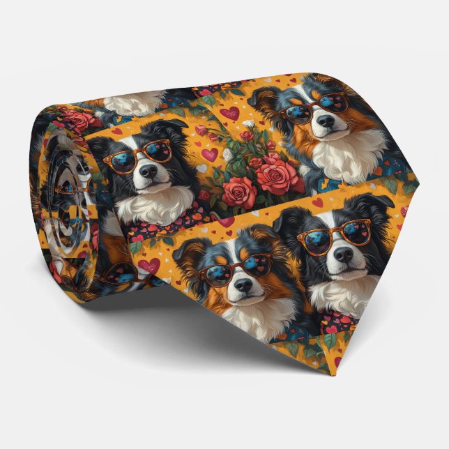 Australian Shepherd Heart Roses Valentine's Day Tie (Rolled)