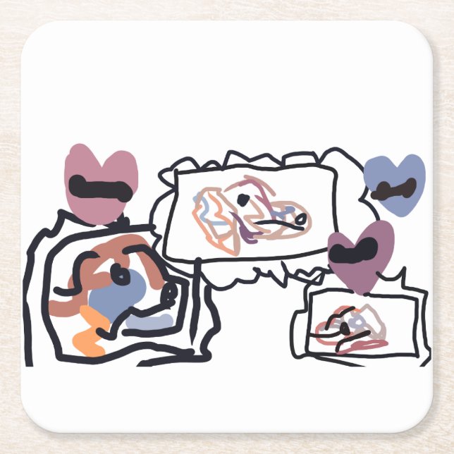Australian Shepherd hearts  Square Paper Coaster (Front)