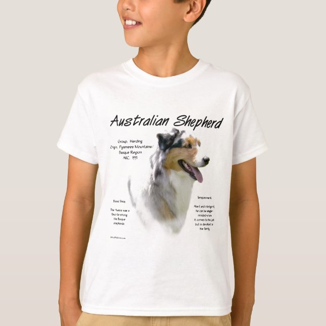 Australian Shepherd History, All about Aussies T-Shirt (Front)
