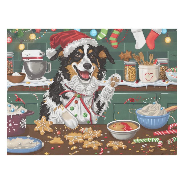 Australian Shepherd Holiday Baking Christmas Tablecloth (Front (Horizontal))