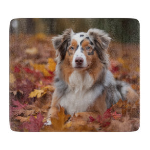 Australian Shepherd in Autumn Leaves Fall Inspire Cutting Board