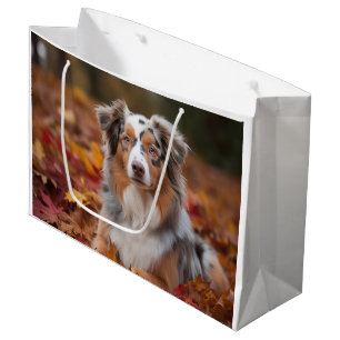 Australian Shepherd in Autumn Leaves Fall Inspire Large Gift Bag