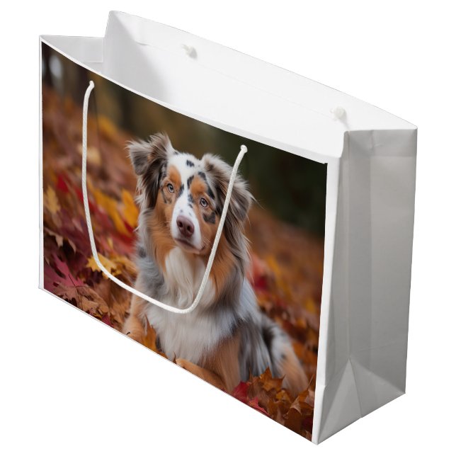 Australian Shepherd  in Autumn Leaves Fall Inspire Large Gift Bag (Front Angled)