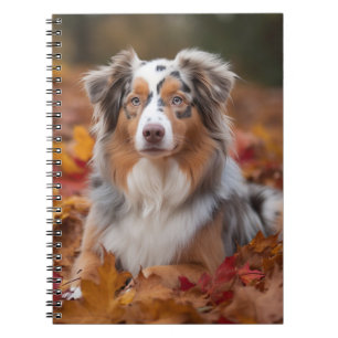 Australian Shepherd in Autumn Leaves Fall Inspire Notebook