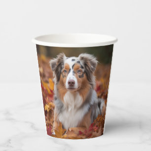 Australian Shepherd  in Autumn Leaves Fall Inspire Paper Cups