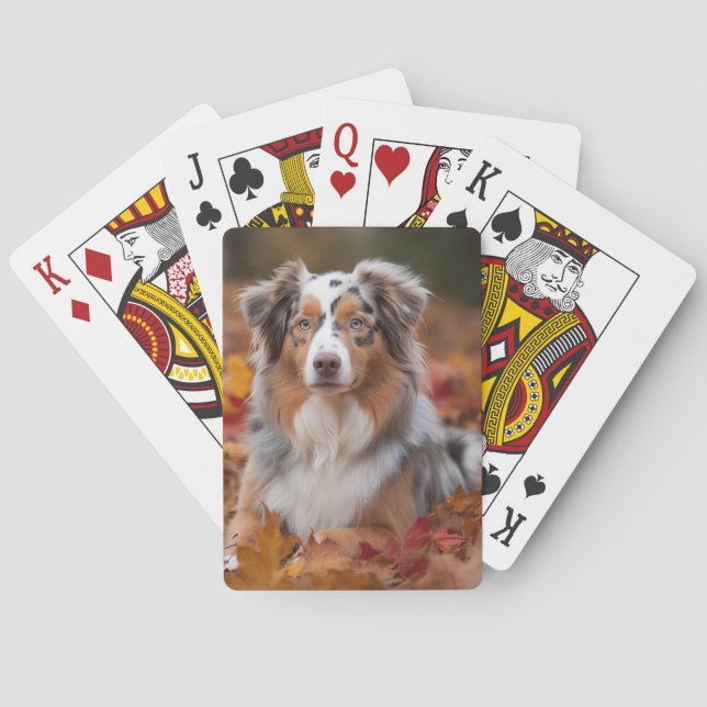 Australian Shepherd  in Autumn Leaves Fall Inspire Playing Cards (Back)