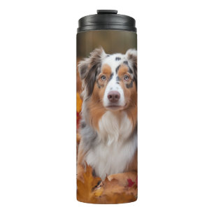 Australian Shepherd  in Autumn Leaves Fall Inspire Thermal Tumbler