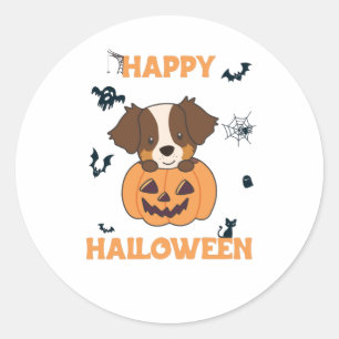 Australian Shepherd In Pumpkin Cute Happy Classic Round Sticker