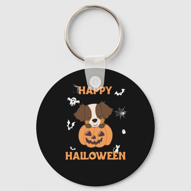 Australian Shepherd In Pumpkin Cute Happy Key Ring (Front)