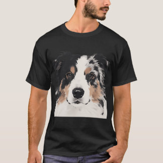 Australian Shepherd Ink Painting Close-up T-Shirt